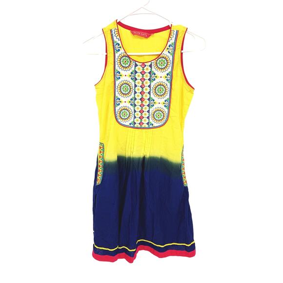 Haute Curry Embroidered Color Block 2 Pocket Beach Swim Coverup Dress Size S - Picture 1 of 5
